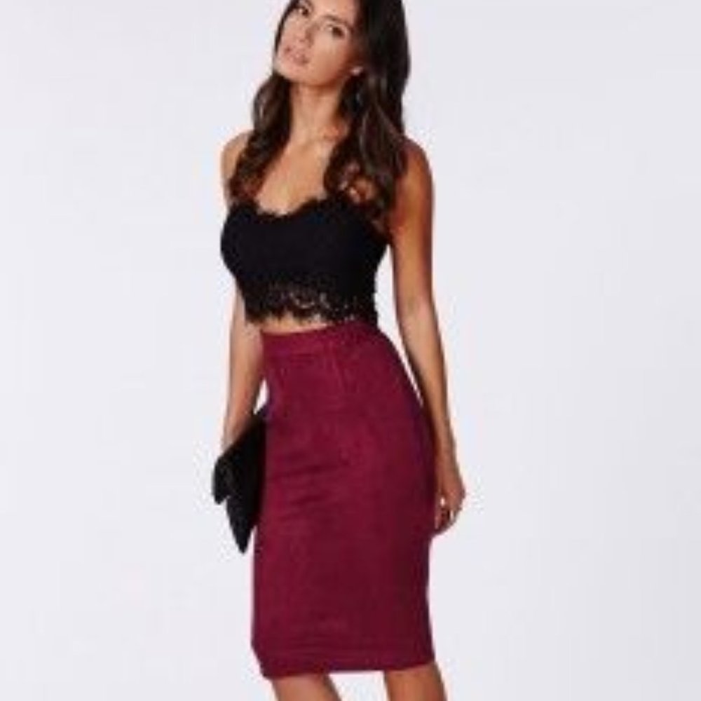 Faux Suede Midi Skirt